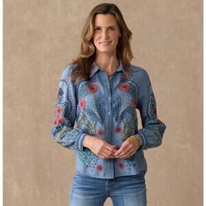 Sundance NWT Women’s Canyon Sunset Linen Floral Embroidered Top size P Small